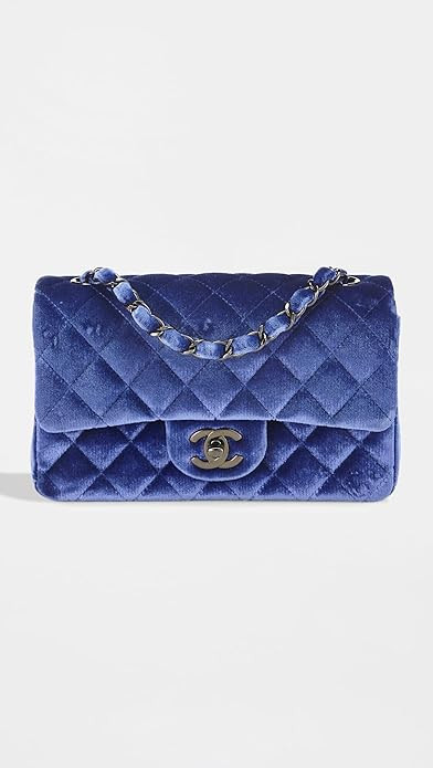 Chanel Navy Blue Velvet Rectangular Flap Mini Bag