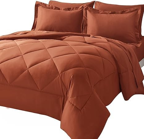 Twin Comforter Set with Sheets 100% Cotton 7 Pieces Bed in a Bag Burgundy All Season Bedding Sets with Comforter, Pillow Shams, Flat Sheet, Fitted Sheet and Pillowcases