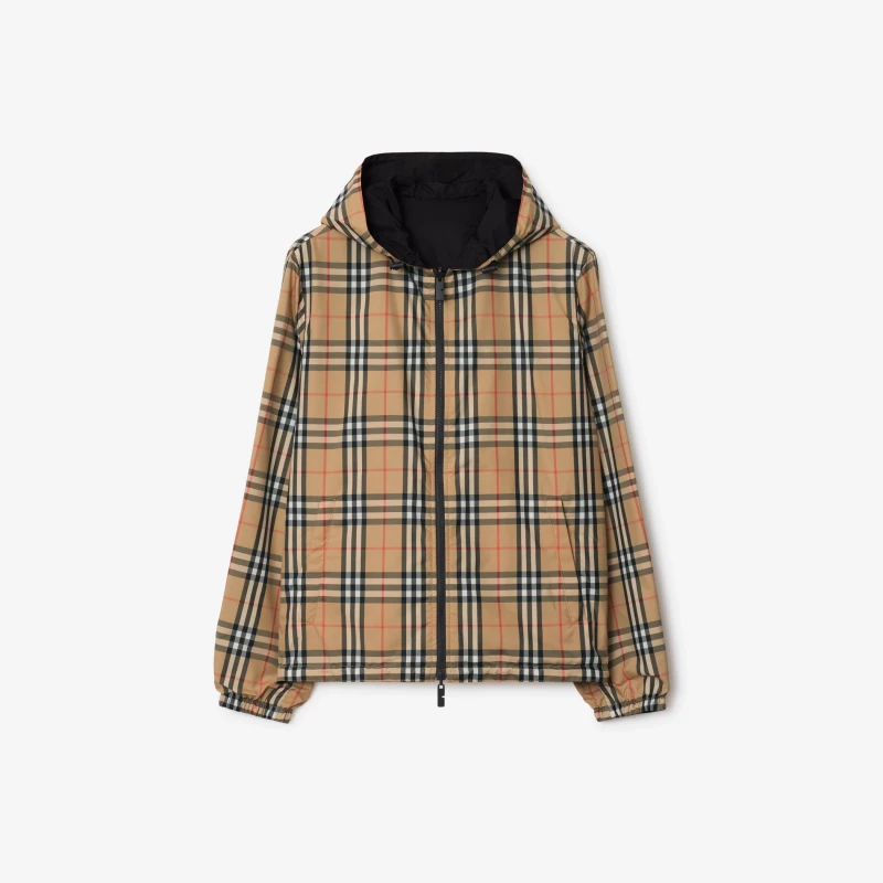 Reversible plaid hooded jacket