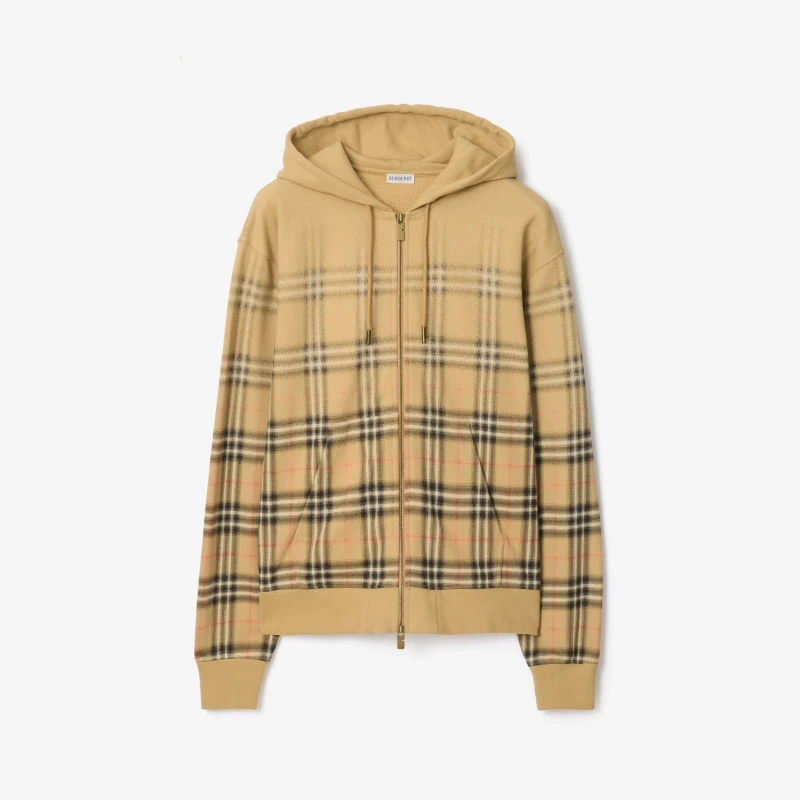 Gradient plaid cotton zip-up hoodie