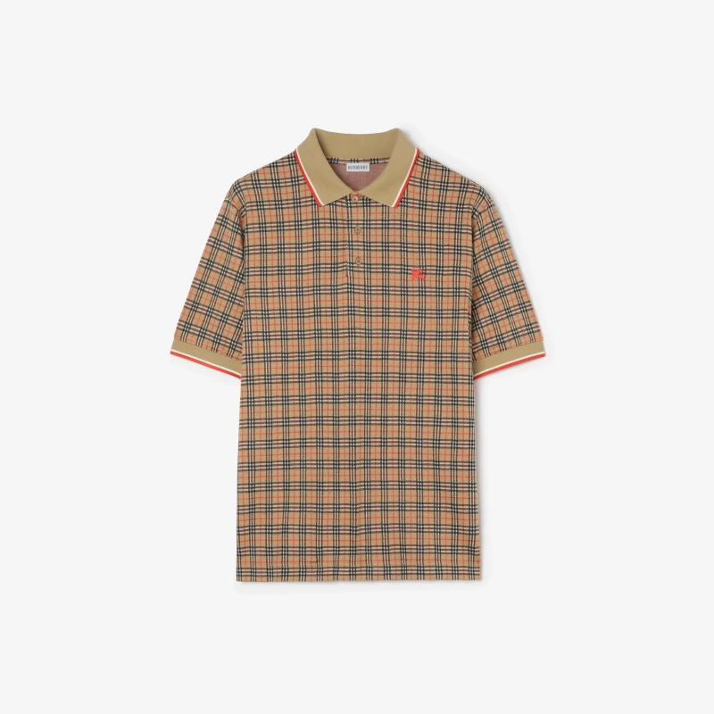 Checkered cotton blend polo shirt